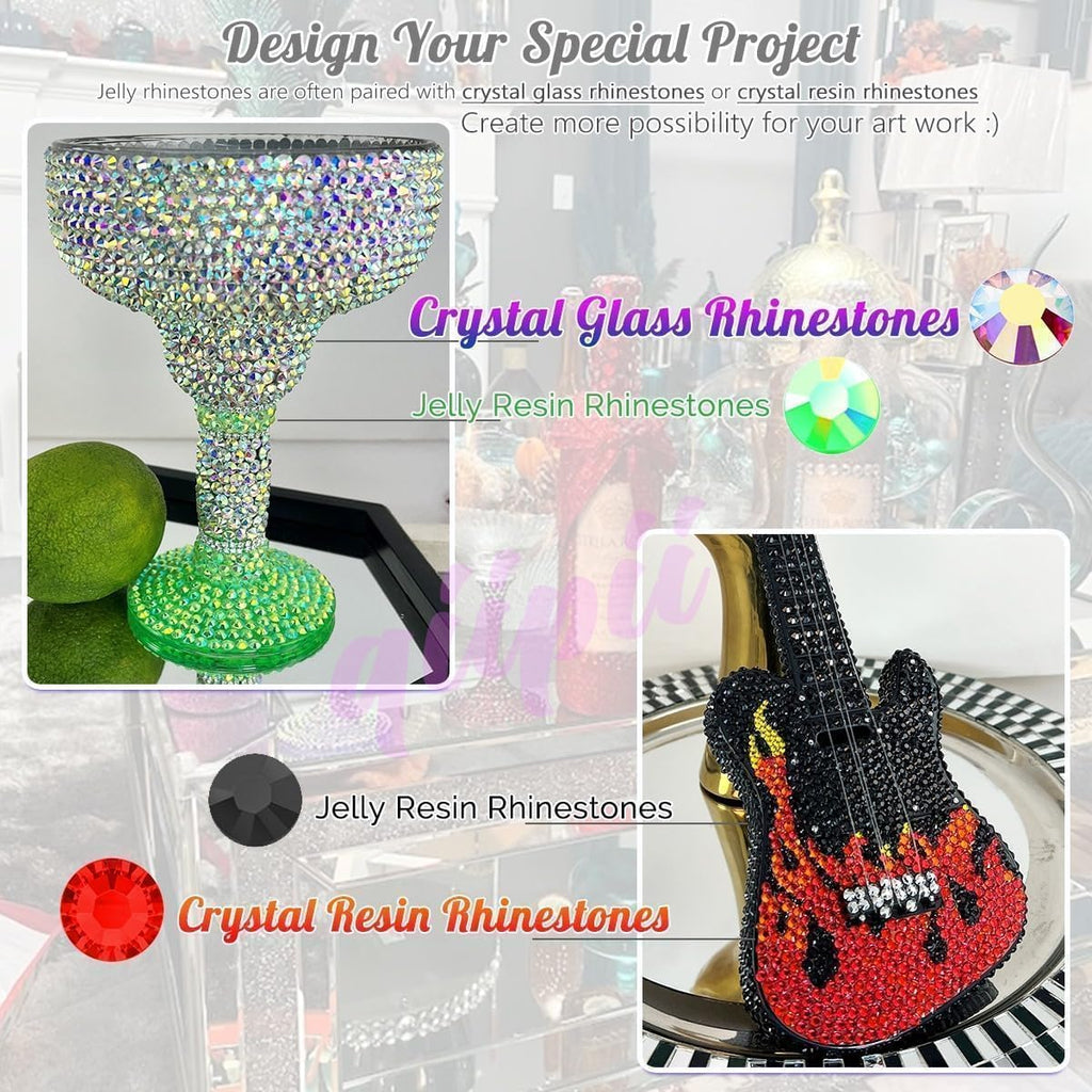 Qiipii 24-Color Jelly Resin Rhinestones (6mm) with B7000 Glue