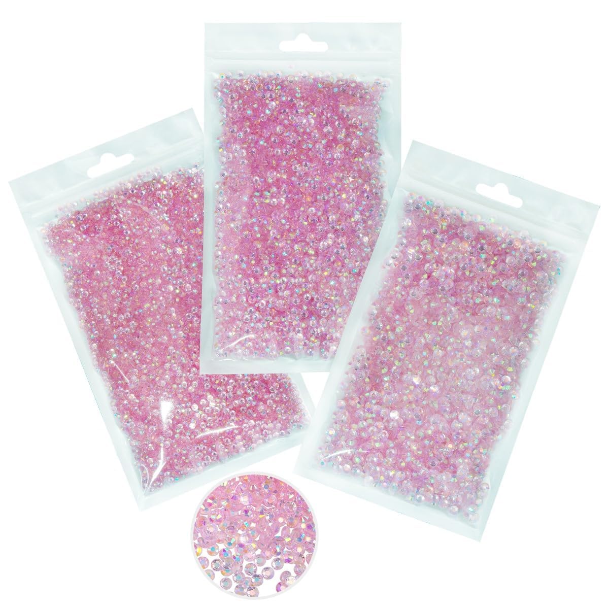 qiipii 16000Pcs Transparent Light Pink AB Resin Rhinestones – 3mm, 4mm & 5mm Flatback Jelly Stones for Nails, Tumblers & Crafts