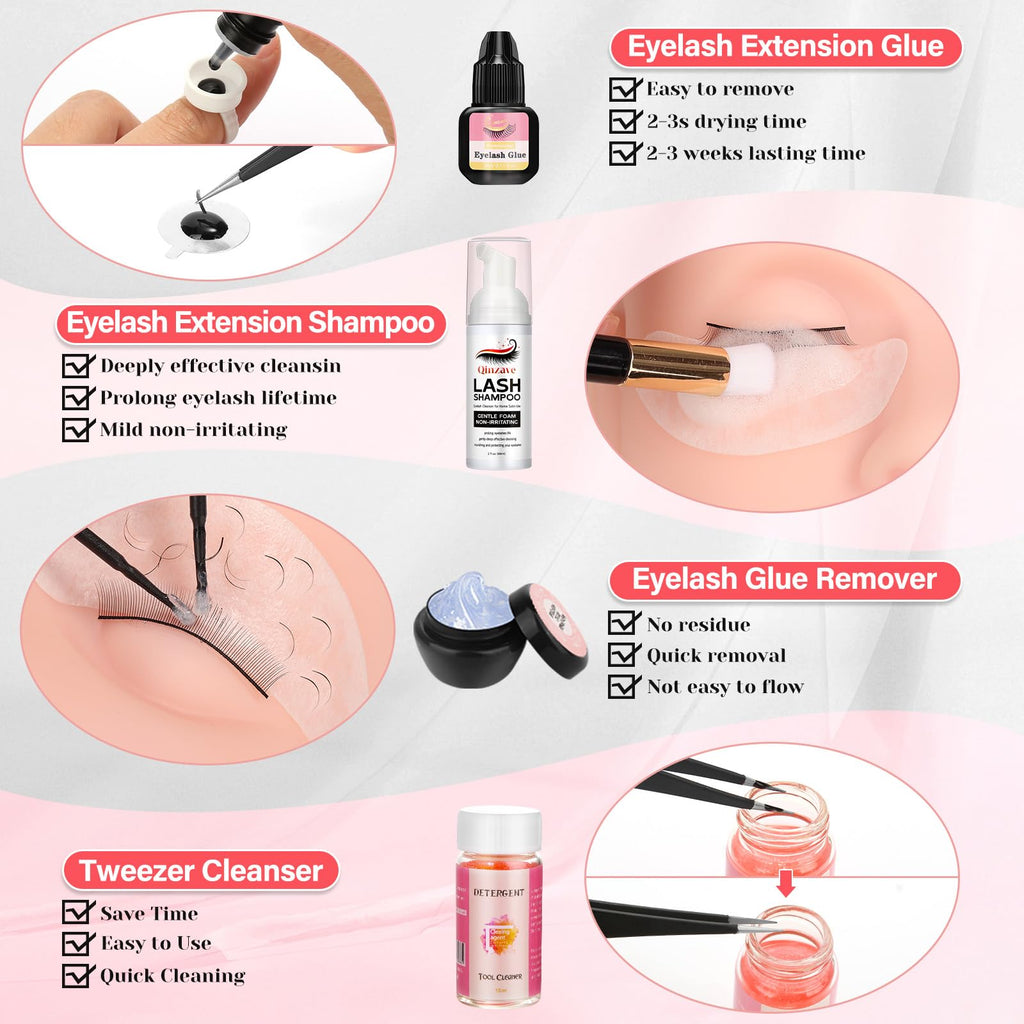 Qinzave Lash Kit for Beginners – Eyelash Extension Practice Starter with Mannequin Head