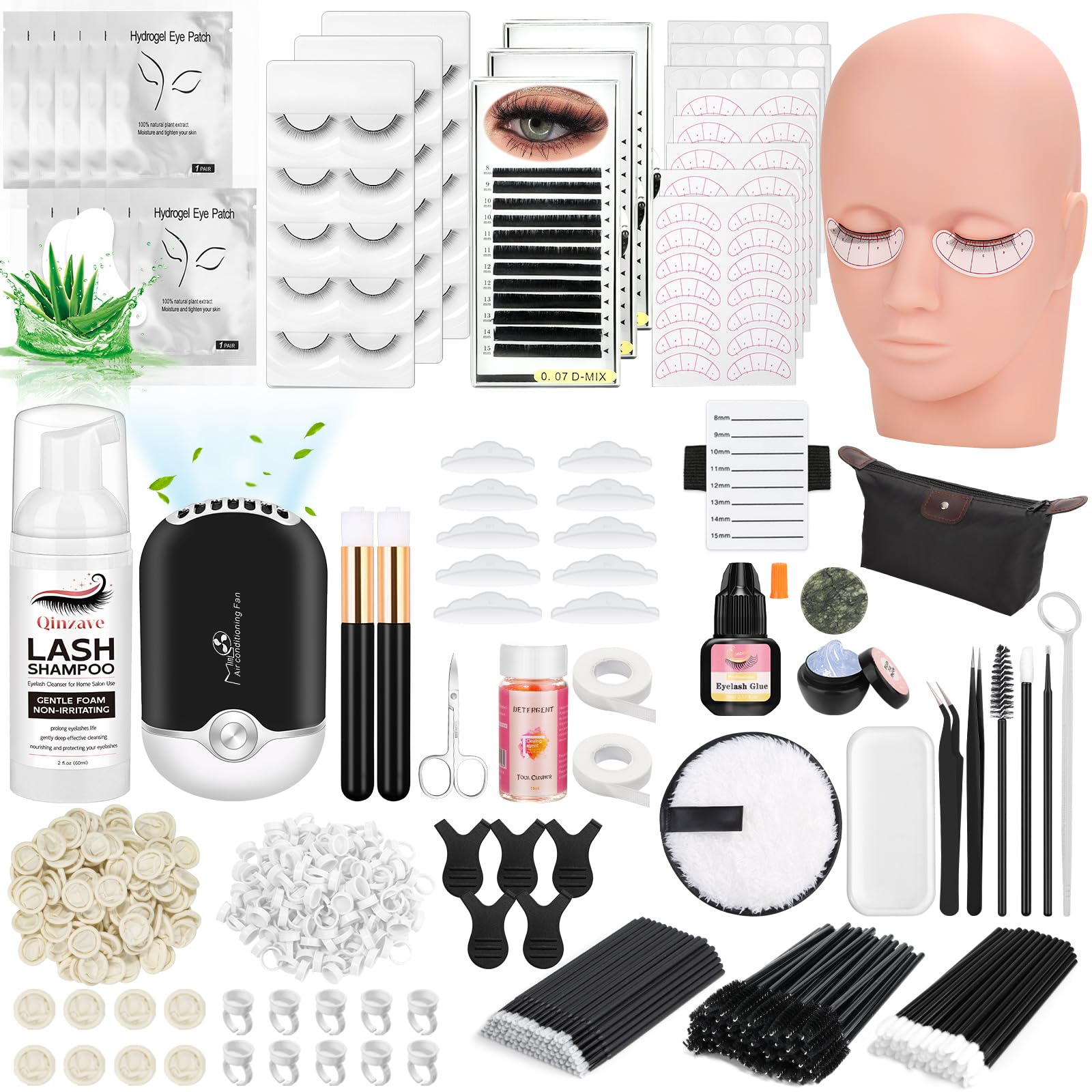 Qinzave Lash Kit for Beginners – Eyelash Extension Practice Starter with Mannequin Head