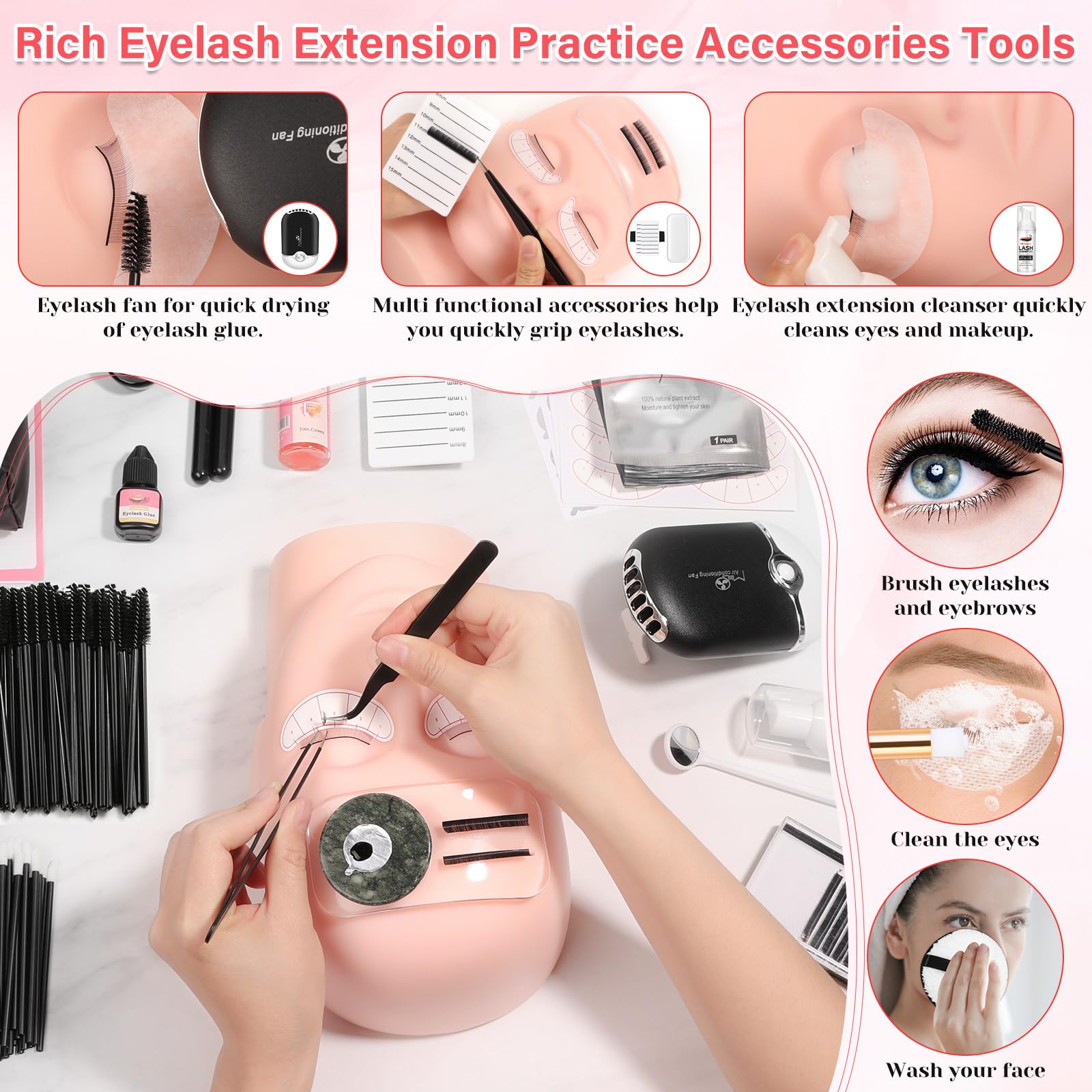 Qinzave Lash Kit for Beginners – Eyelash Extension Practice Starter with Mannequin Head