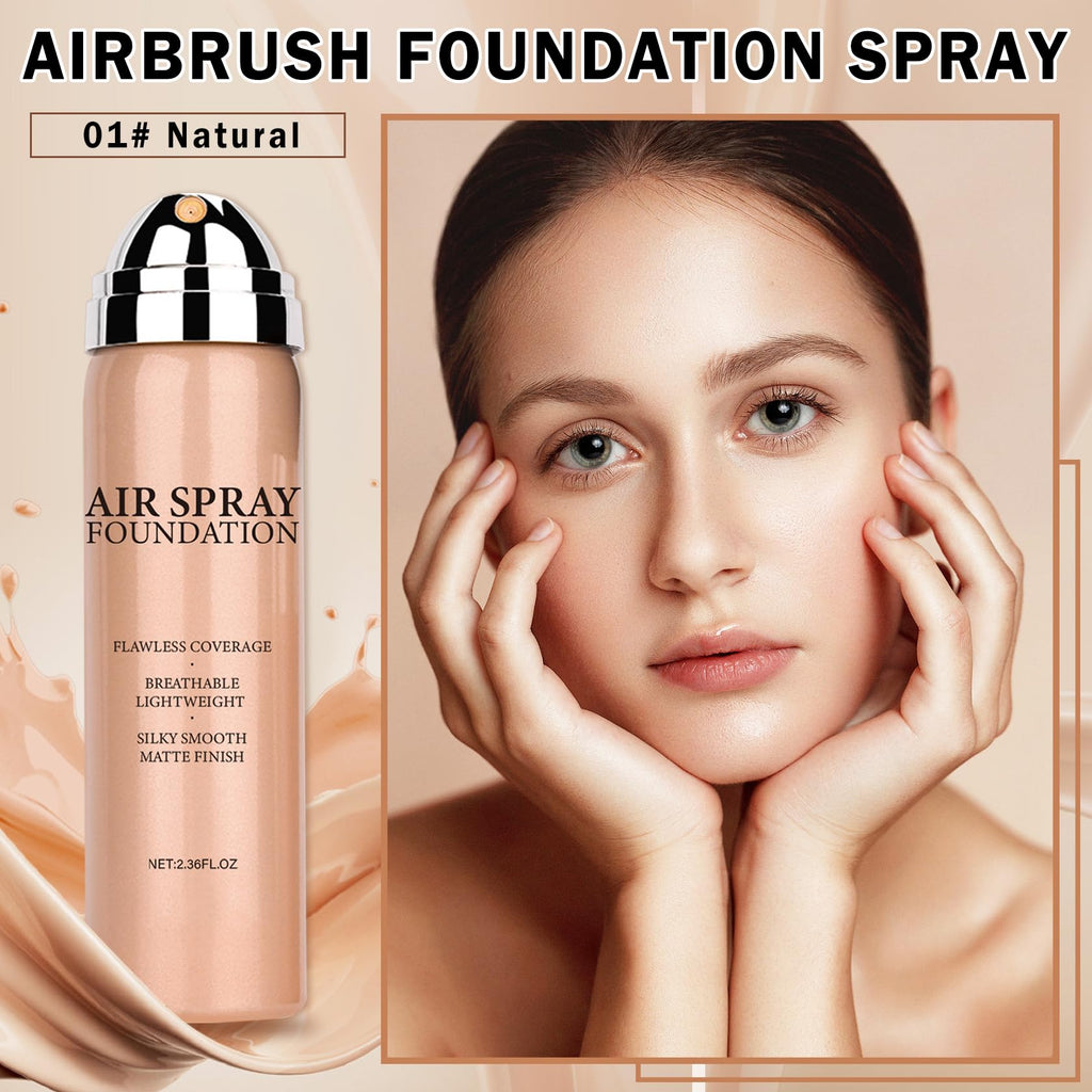 QIUFSSE Airbrush Foundation Spray — Full Coverage, Long-Lasting, Waterproof for Mature Skin (Natural / Warm Porcelain)