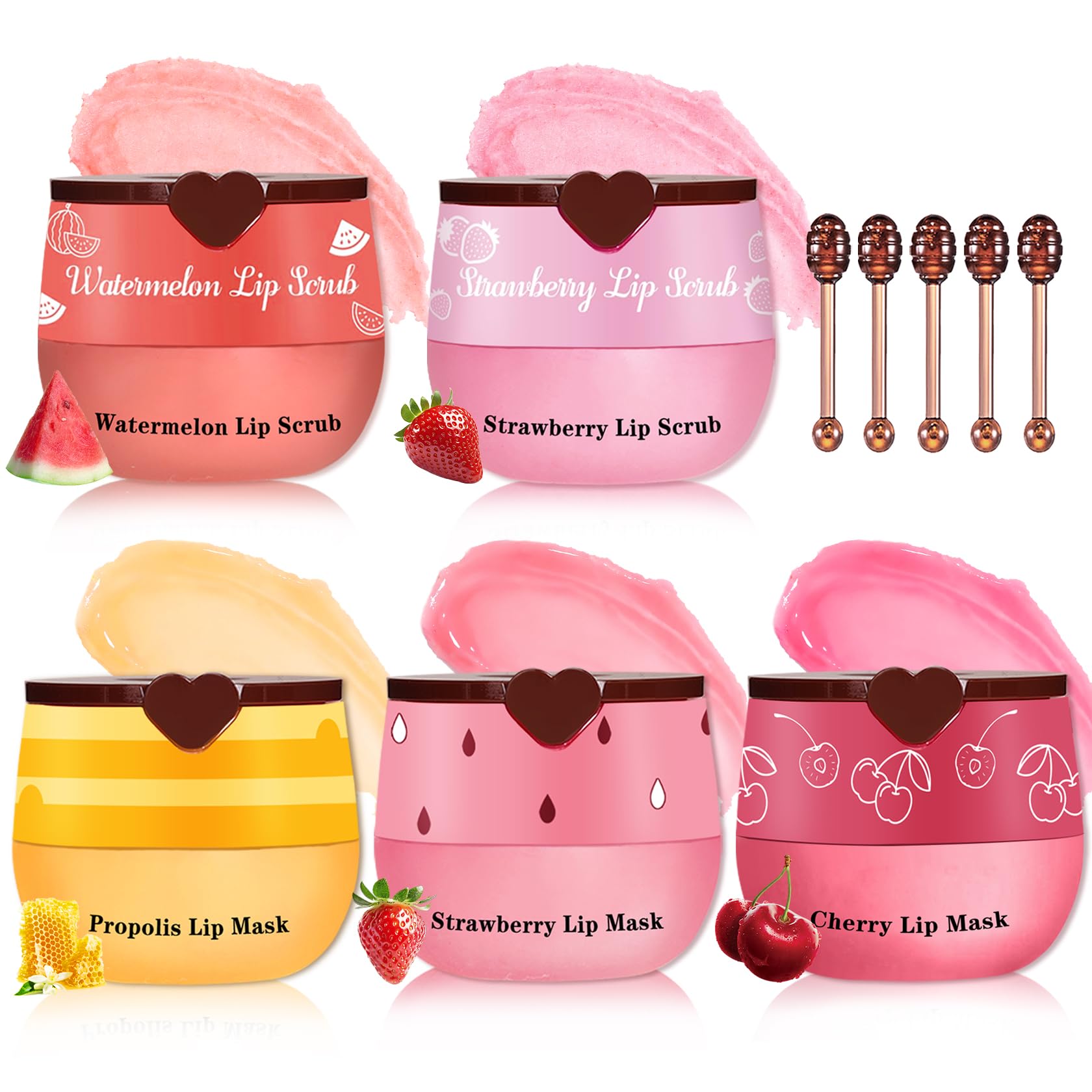 QIUFSSE Lip Scrub & Mask Set – Strawberry, Cherry & Honey Masks + Exfoliator Scrubs | Cruelty-Free