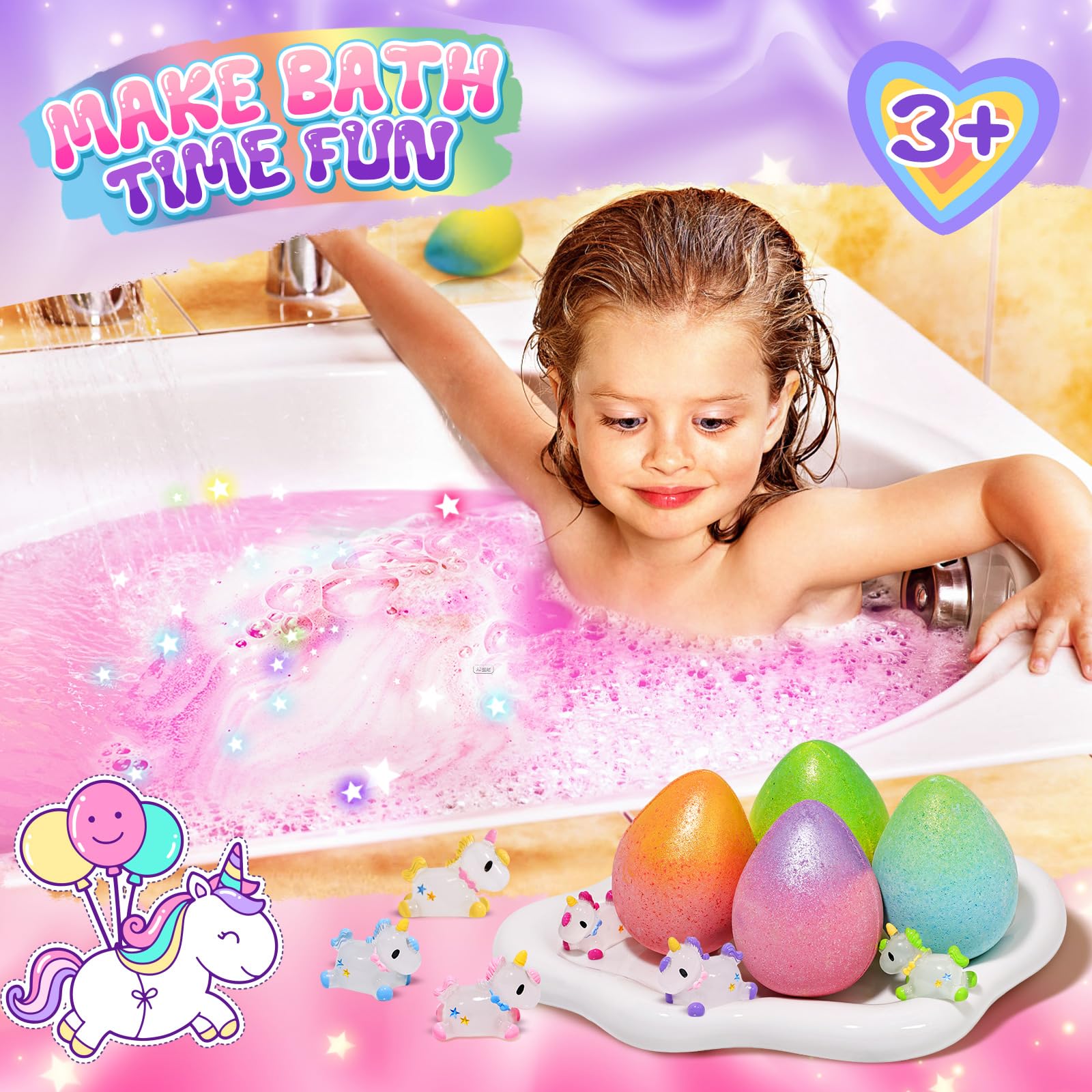 Qivatex Unicorn Bath Bombs for Girls – Natural Organic, Toys Inside, Gift Ideas