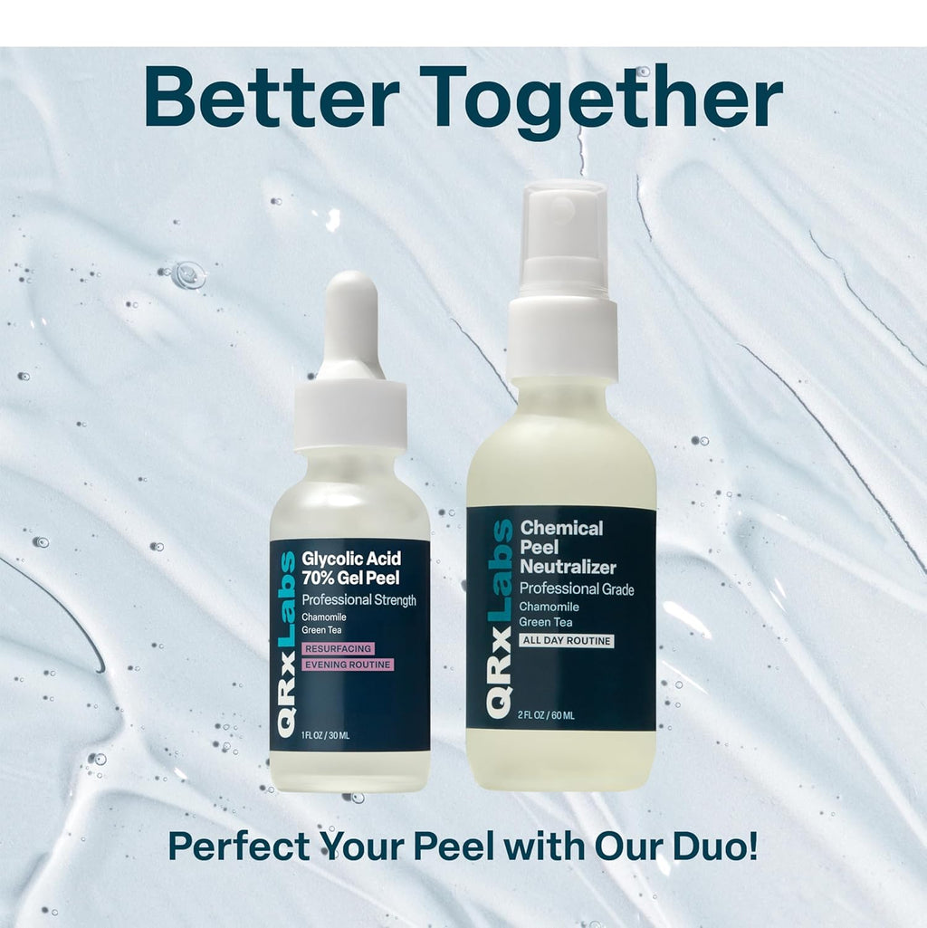 QRxLabs 70% Glycolic Acid Gel Peel & Neutralizer Set – At-Home Professional-Grade Skincare (1 oz & 2 oz)