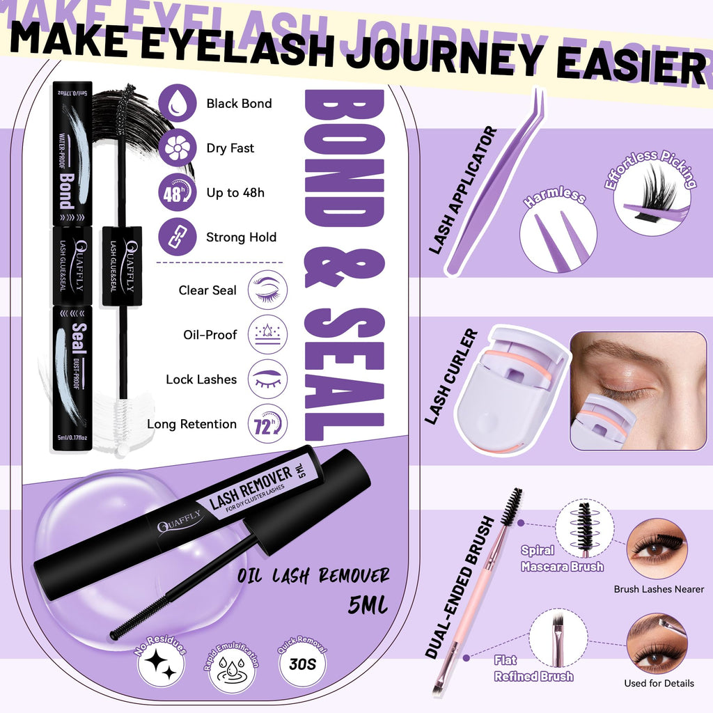 QUAFFLY DIY Lash Extension Kit 980 Pcs – Lower Lashes, Bond & Seal, Beginner Friendly