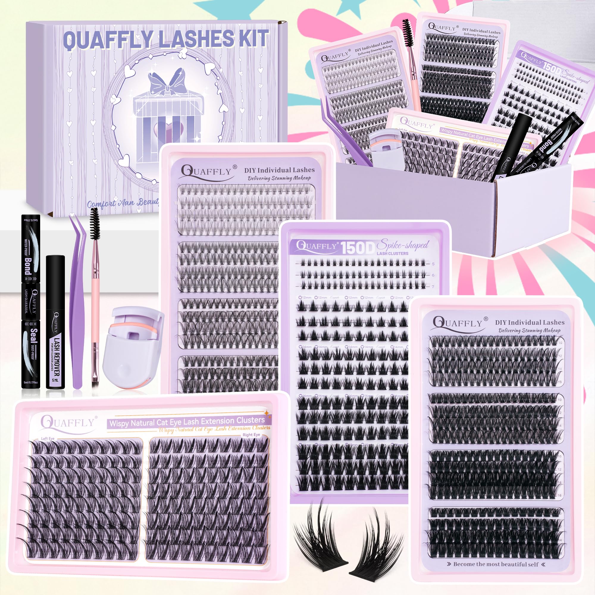 QUAFFLY DIY Lash Extension Kit 980 Pcs – Lower Lashes, Bond & Seal, Beginner Friendly