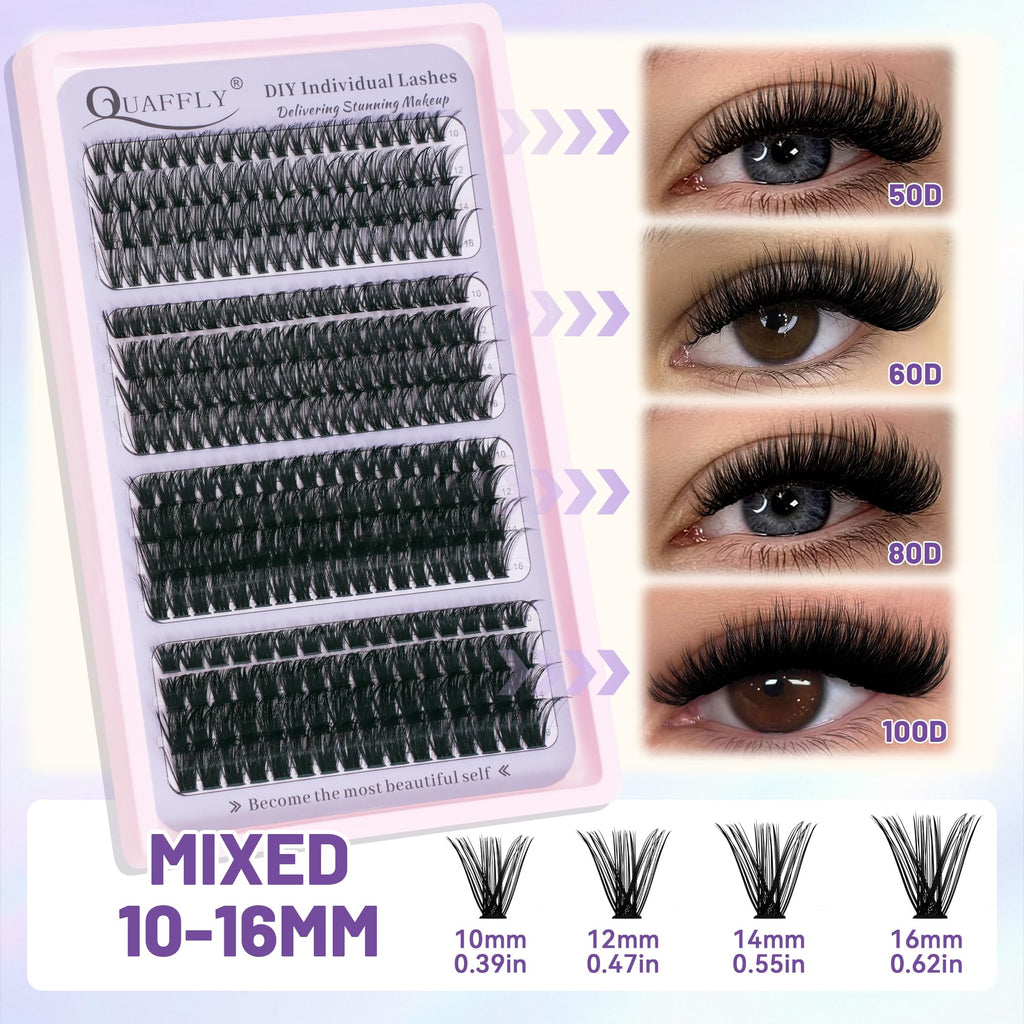 QUAFFLY DIY Lash Extension Kit 980 Pcs – Lower Lashes, Bond & Seal, Beginner Friendly