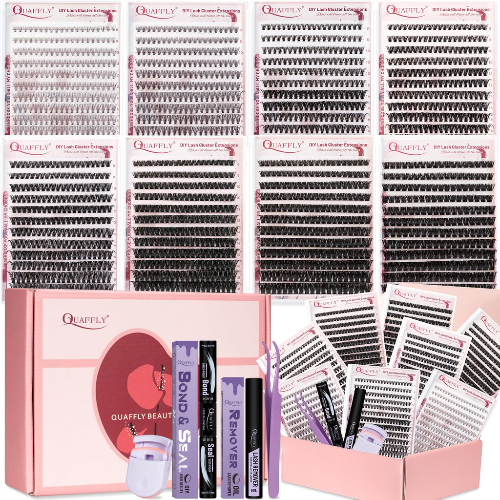 QUAFFLY Valentine's Day Eyelash Gift Set – 8-Style DIY Lash Extension Kit (1896 Pcs, 8–18mm D-Curl)
