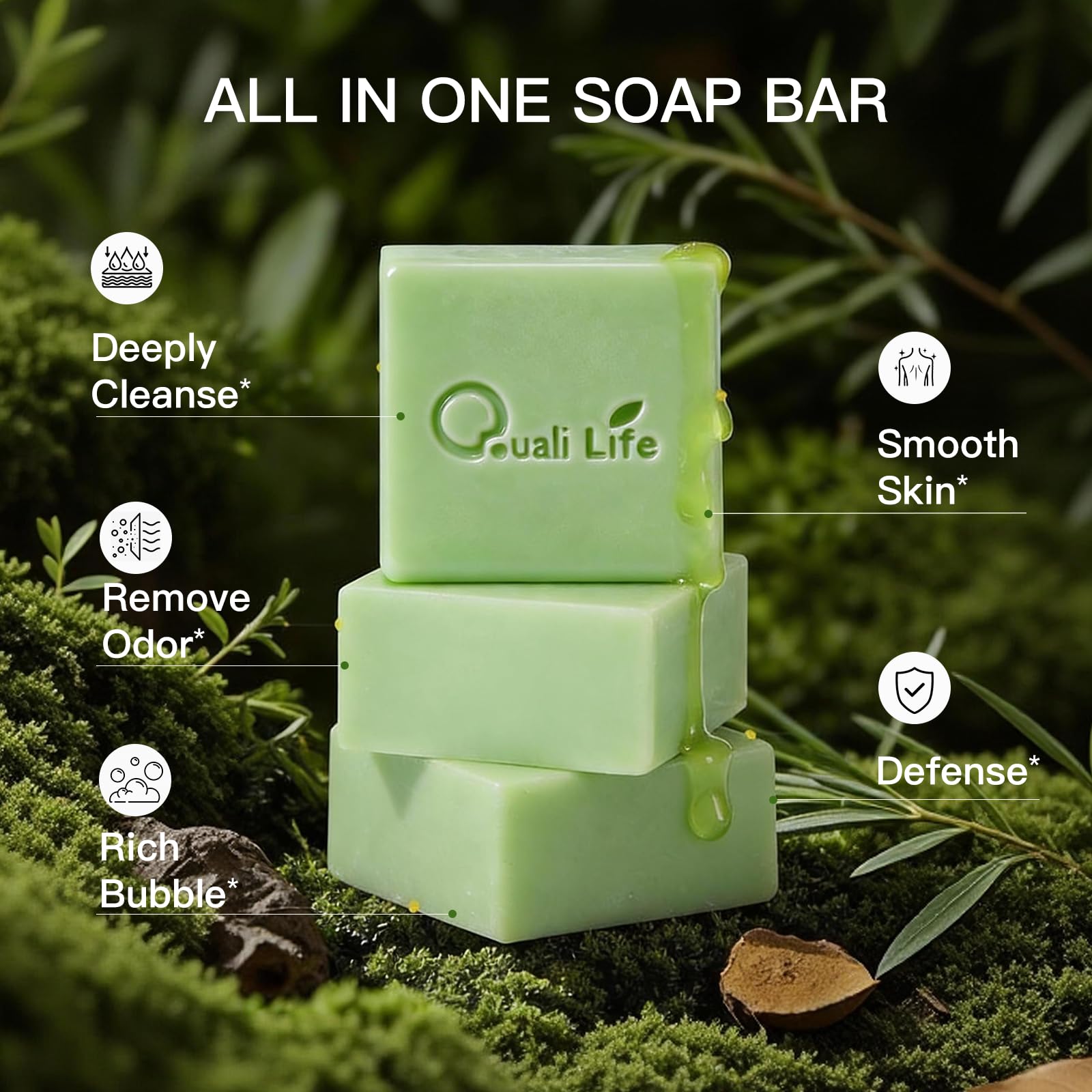 QualiLife Tea Tree Soap Bar for Face & Body – Antifungal, Antibacterial Tea Tree Oil | Pack of 3