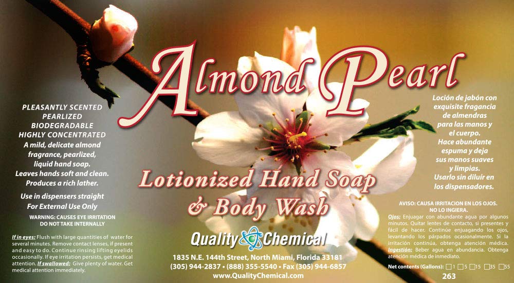 Quality Chemical Almond Pearl Luxury Hand Soap Refill – Gentle, Antibacterial, Delicate Almond Scent – 128 oz
