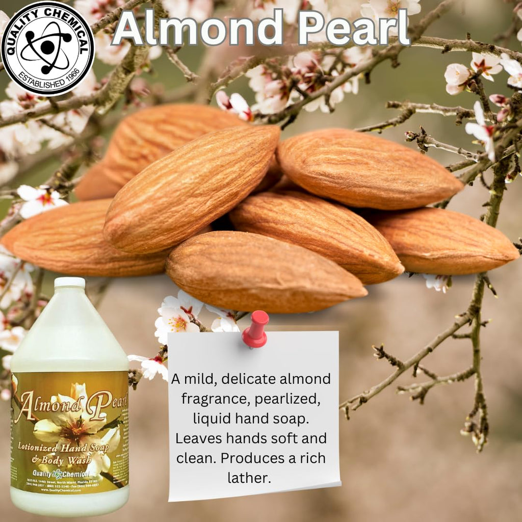 Quality Chemical Almond Pearl Luxury Hand Soap Refill – Gentle, Antibacterial, Delicate Almond Scent – 128 oz