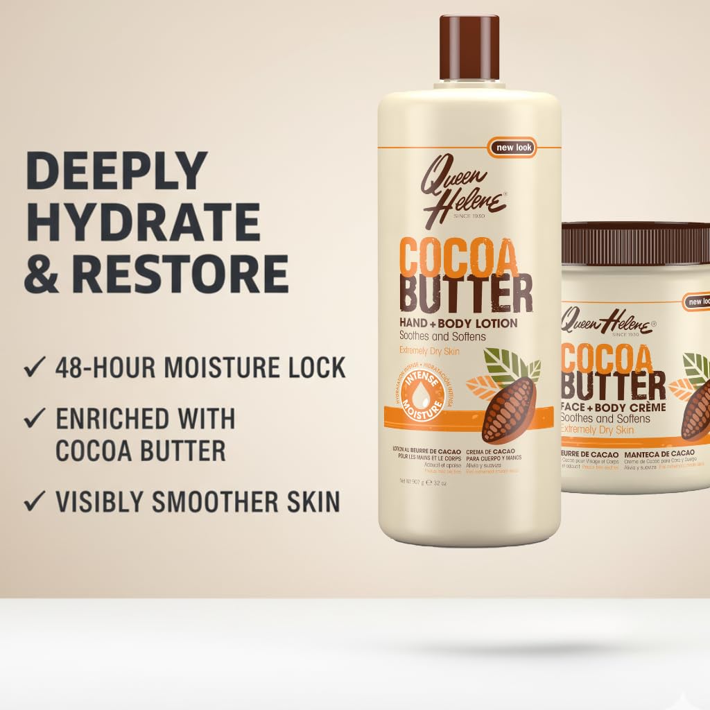 Queen Helene Cocoa Butter Creme – Extra Rich Moisturizing Cream for Dry Skin | 15 oz | Pack of 4