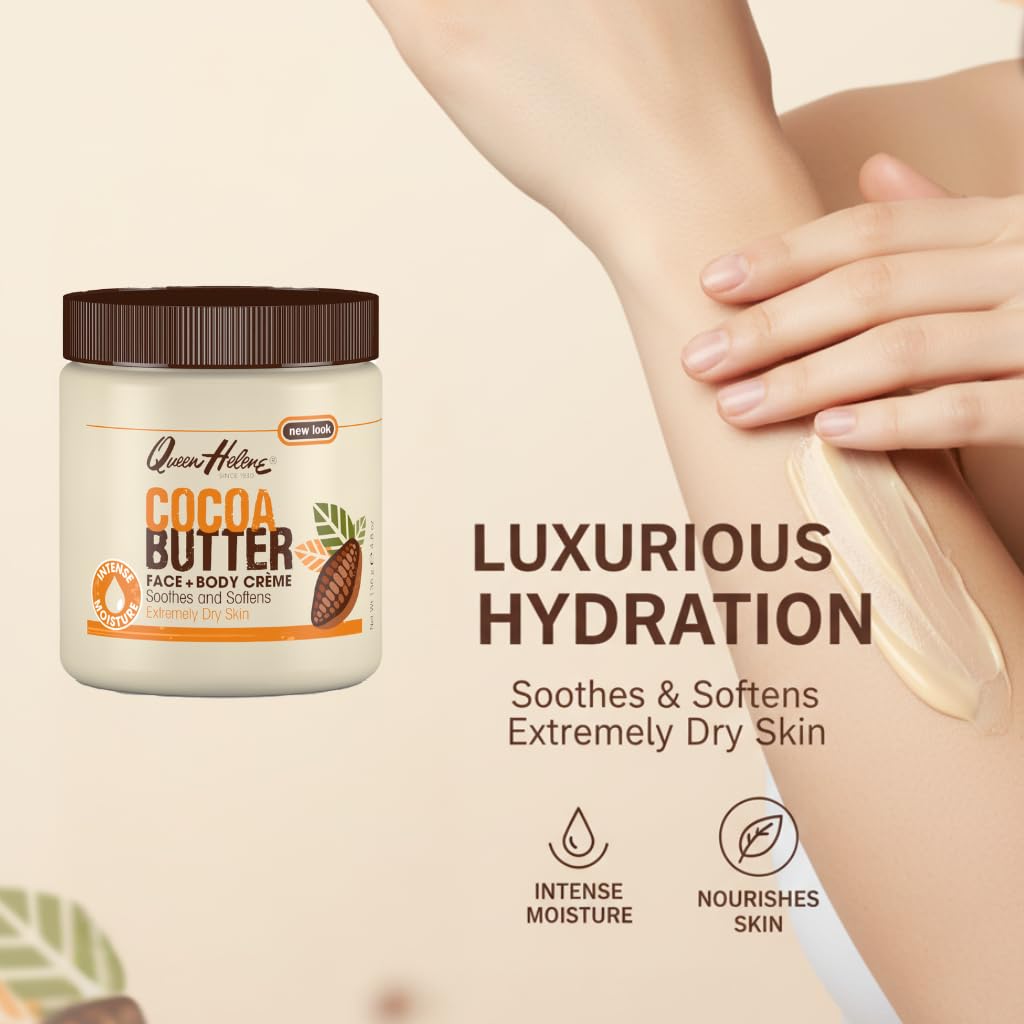 Queen Helene Cocoa Butter Creme – Extra Rich Moisturizing Cream for Dry Skin | 15 oz | Pack of 4