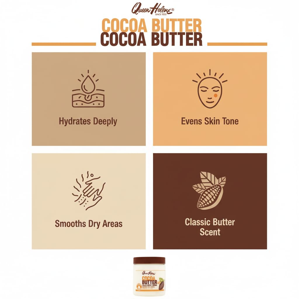 Queen Helene Cocoa Butter Creme – Extra Rich Moisturizing Cream for Dry Skin | 15 oz | Pack of 4