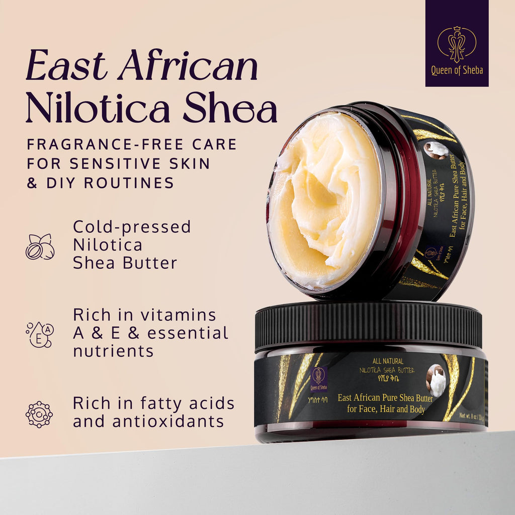 Queen of Shea Raw Organic Shea Butter (8 oz) - East African Nilotica Moisturizer