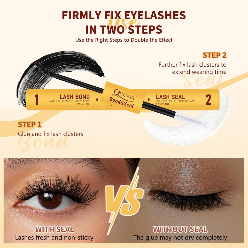 QUEWEL Lash Bond and Seal 2 in 1 Lash Cluster Glue | 10ML Waterproof Lash Bond & Seal for DIY Lash Extensions at Home