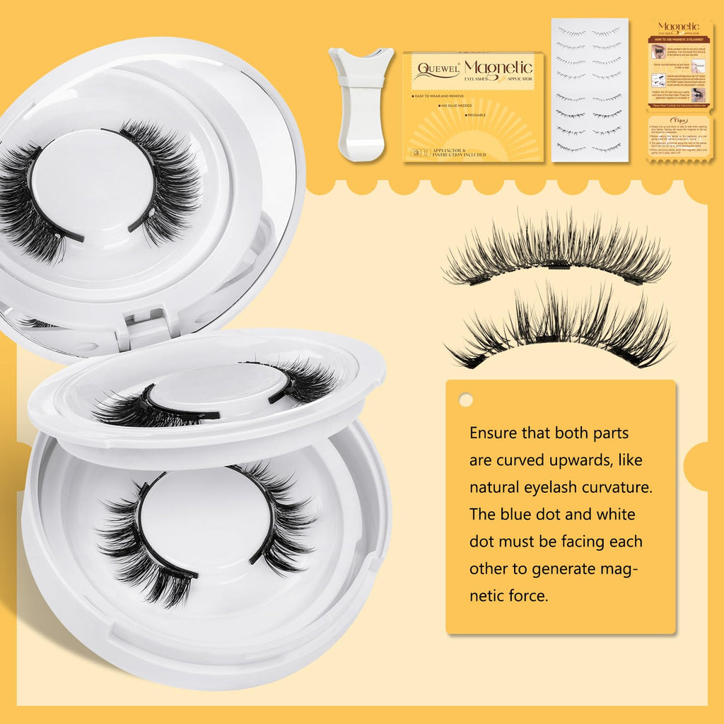 QUEWEL Magnetic Eyelashes Kit – 2 Pairs Reusable Natural Look with Applicator No Glue Needed