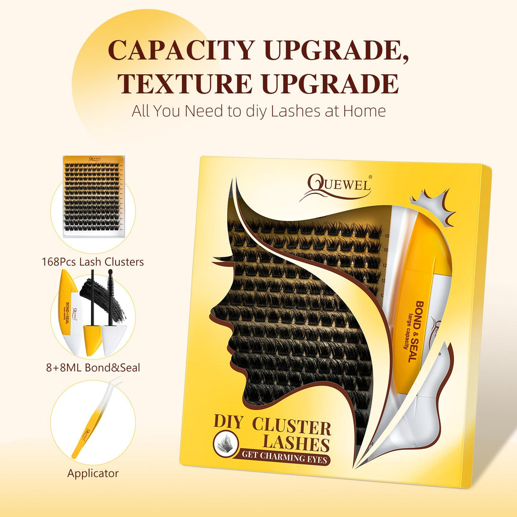 QUEWEL Lash Clusters Kit | 168 Pcs + 16ml Bond & Seal | DIY Lash Extensions at Home