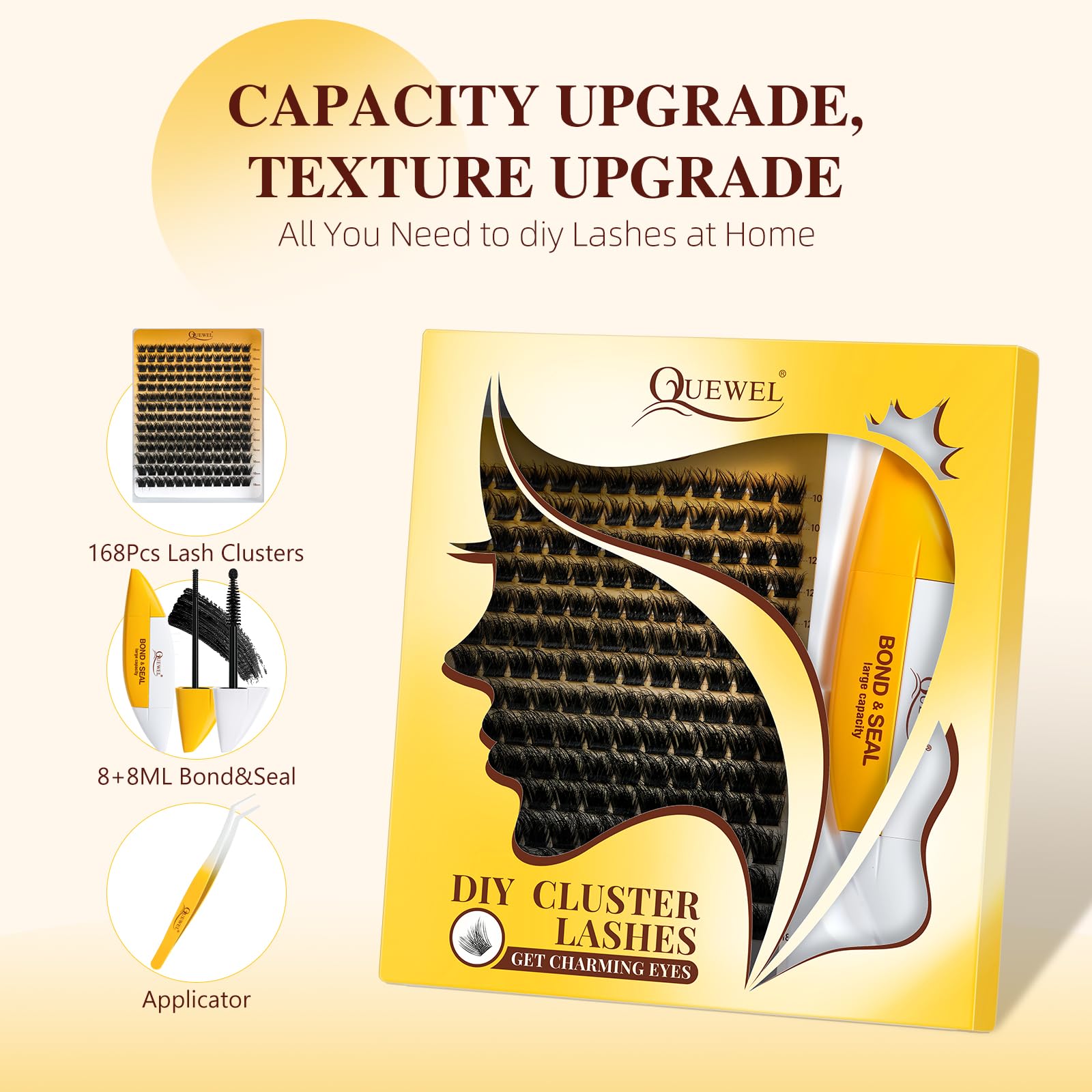 QUEWEL Lash Clusters Kit | 168 Pcs + 16ml Bond & Seal | DIY Lash Extensions at Home