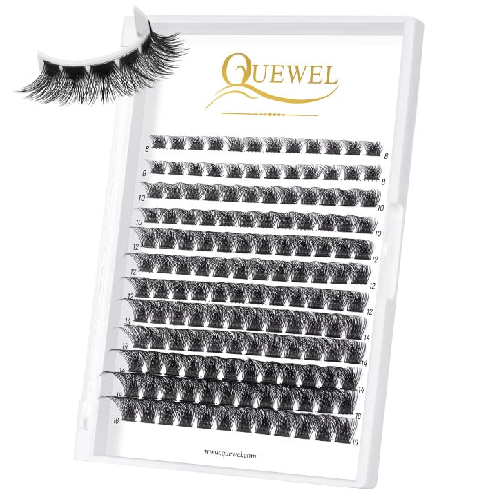 QUEWEL Cluster Lashes 144 Pcs Mega-D-MIX DIY Eyelash Extensions, C/D Curl, 8-16mm