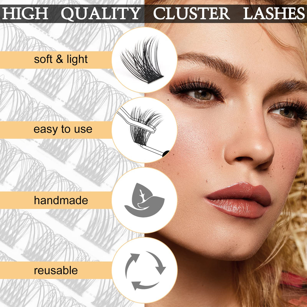 QUEWEL Cluster Lashes 144 Pcs Mega-D-MIX DIY Eyelash Extensions, C/D Curl, 8-16mm