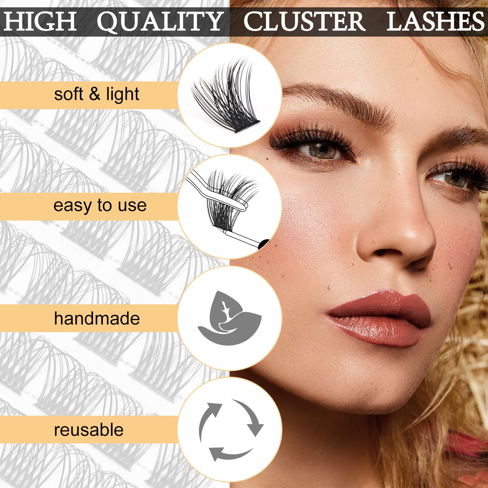 QUEWEL Cluster Lashes 144 Pcs Mega-D-MIX DIY Eyelash Extensions, C/D Curl, 8-16mm