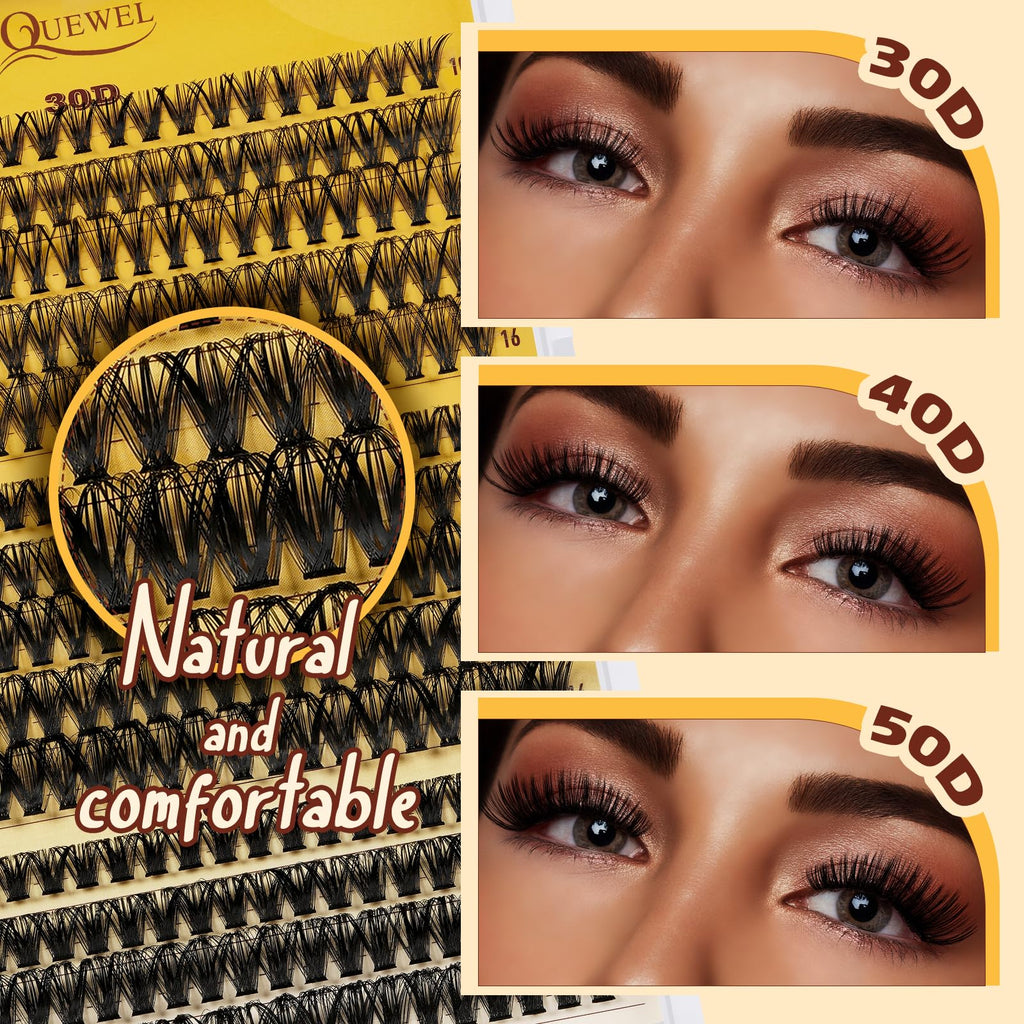 QUEWEL Lash-Clusters-Kit – 30/40/50D DIY Lash Clusters 10-16mm with Bond & Seal, Waterproof, Tweezers