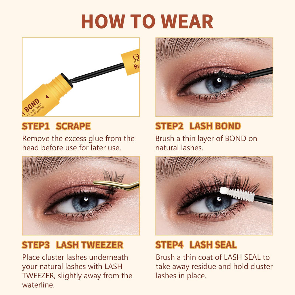 QUEWEL Lash Bond and Seal 2 in 1 Lash Cluster Glue | 10ML Waterproof Lash Bond & Seal for DIY Lash Extensions at Home
