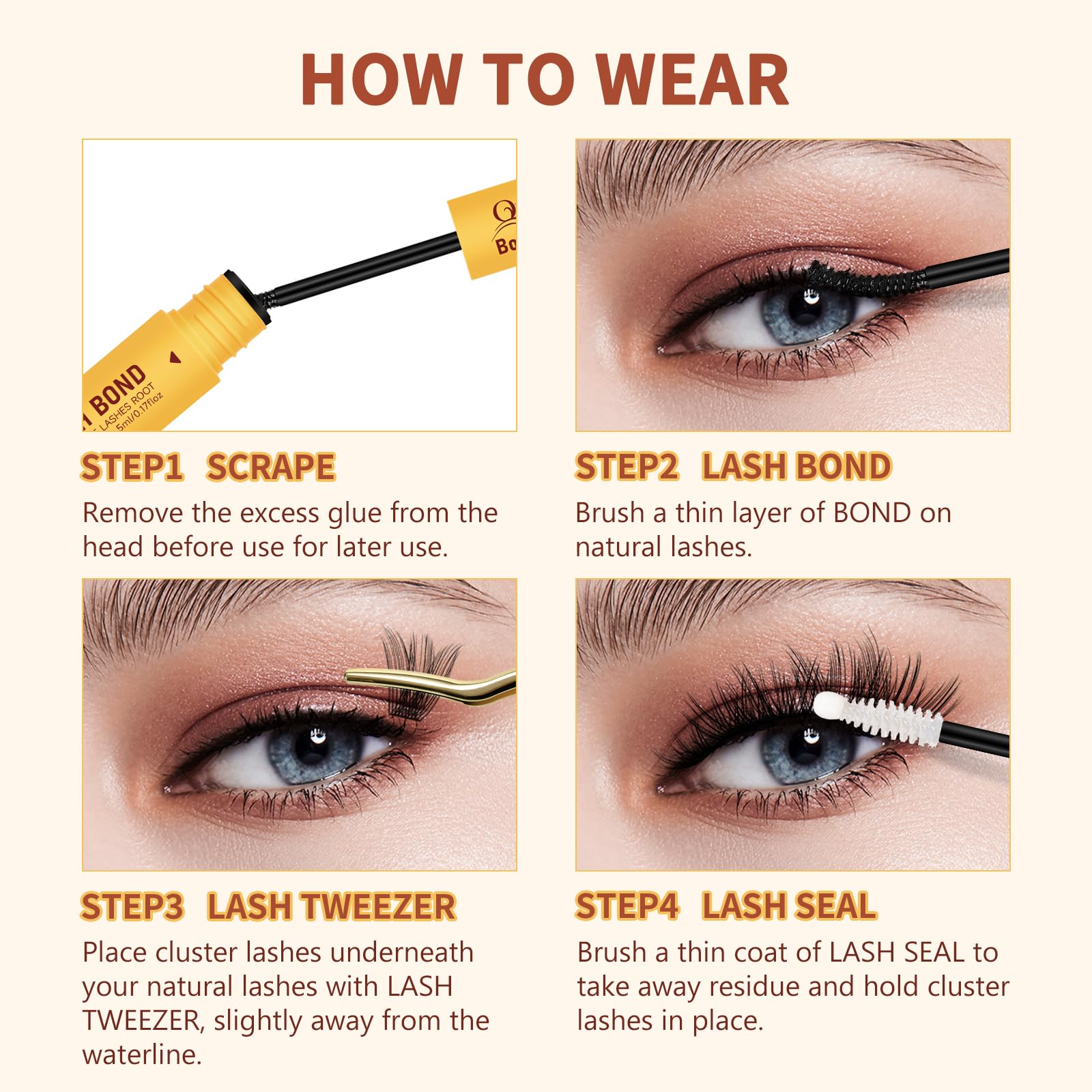 QUEWEL Lash Bond and Seal 2 in 1 Lash Cluster Glue | 10ML Waterproof Lash Bond & Seal for DIY Lash Extensions at Home