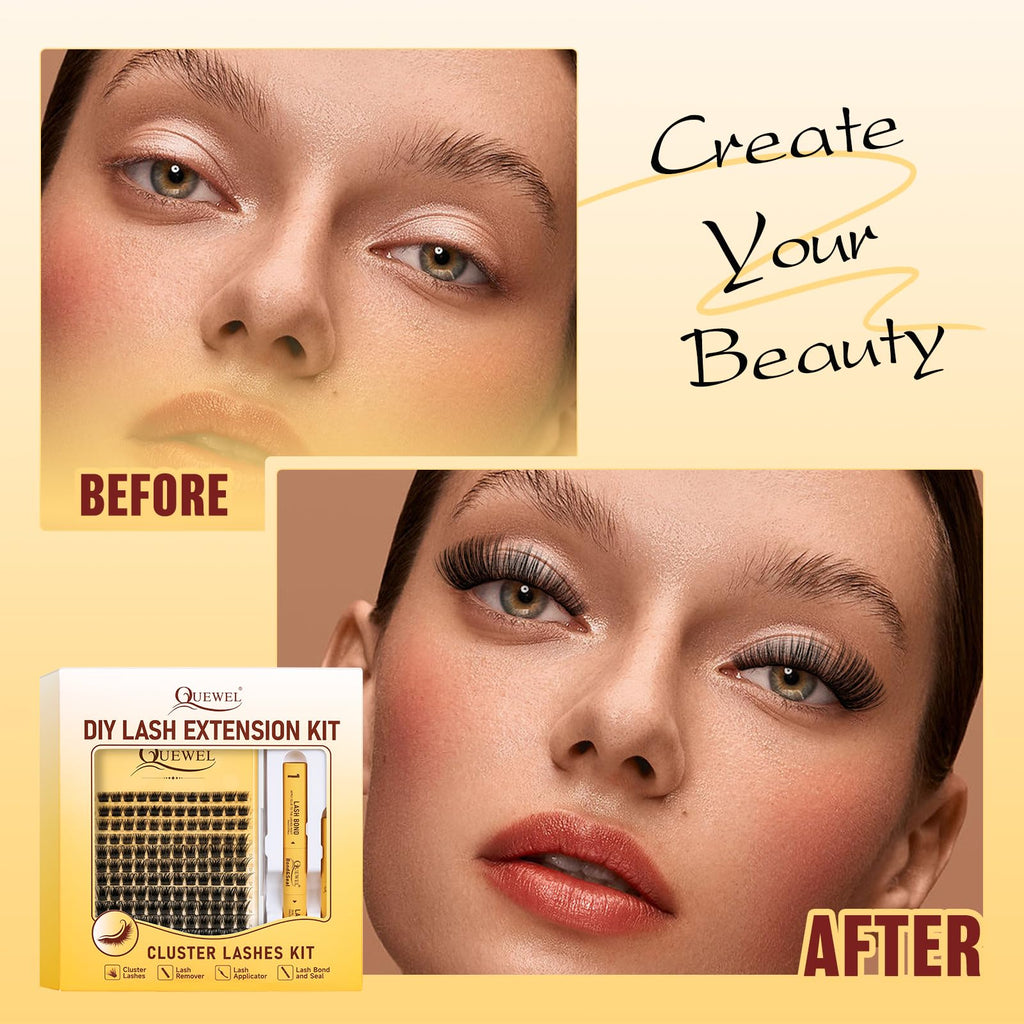 QUEWEL DIY Lash Extension Kit – 144 Lashes, Bond & Seal, Waterproof, At-Home Lash Kit