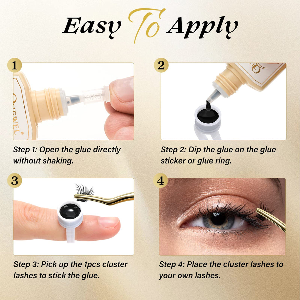 QUEWEL Lash Clusters Glue 10ml Black – DIY Lash Extensions, Long-Lasting Hold
