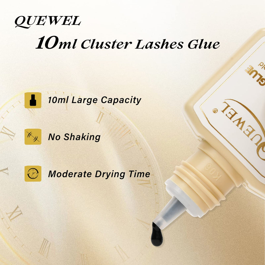 QUEWEL Lash Clusters Glue 10ml Black – DIY Lash Extensions, Long-Lasting Hold