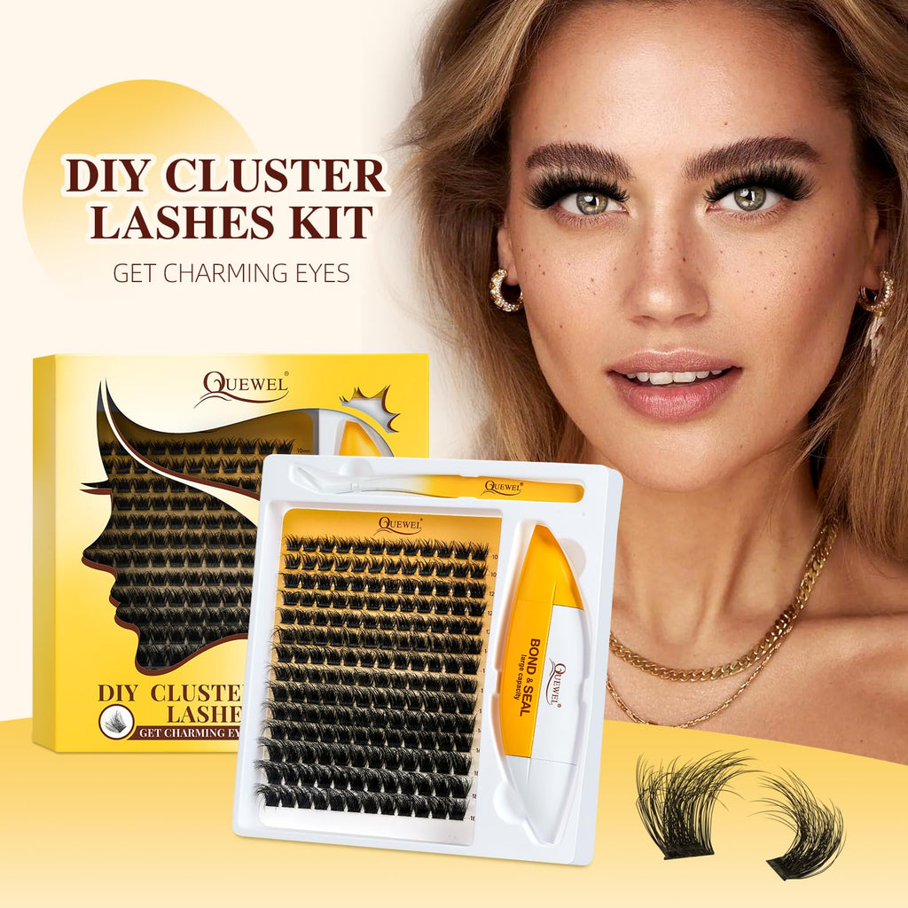 QUEWEL Lash Clusters Kit | 168 Pcs + 16ml Bond & Seal | DIY Lash Extensions at Home