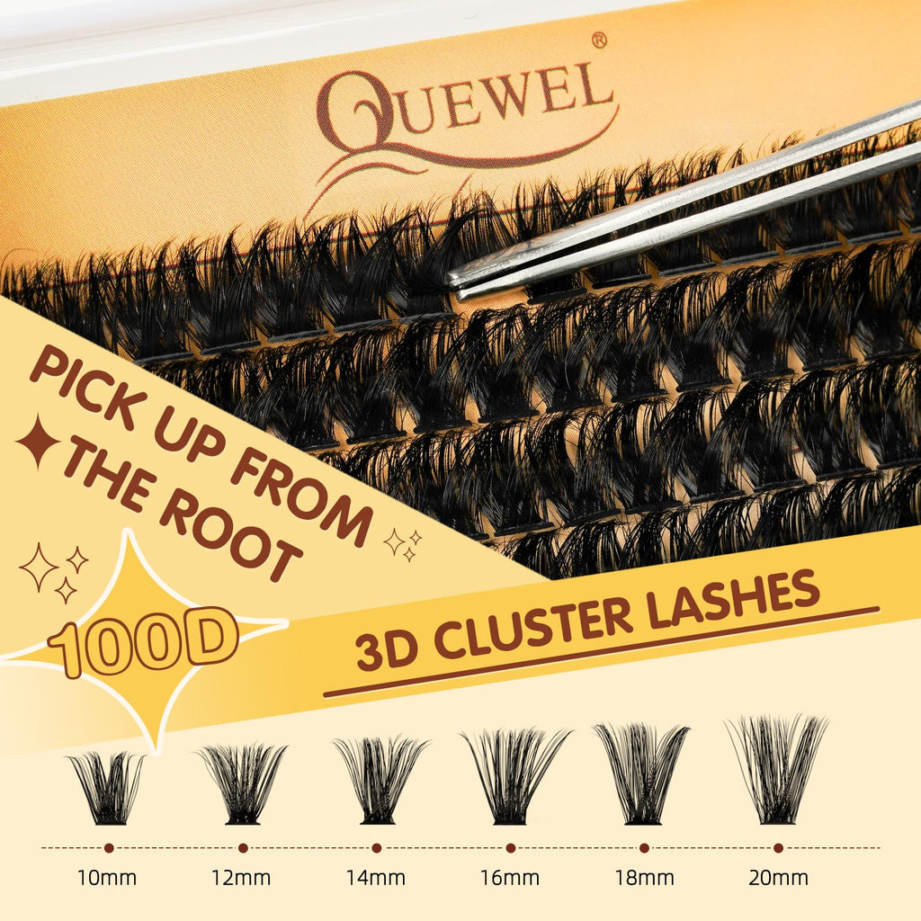 QUEWEL DIY Lash Extension Kit | 300 Pcs Cluster Lashes 10-20mm | Waterproof Lash Bond & Seal