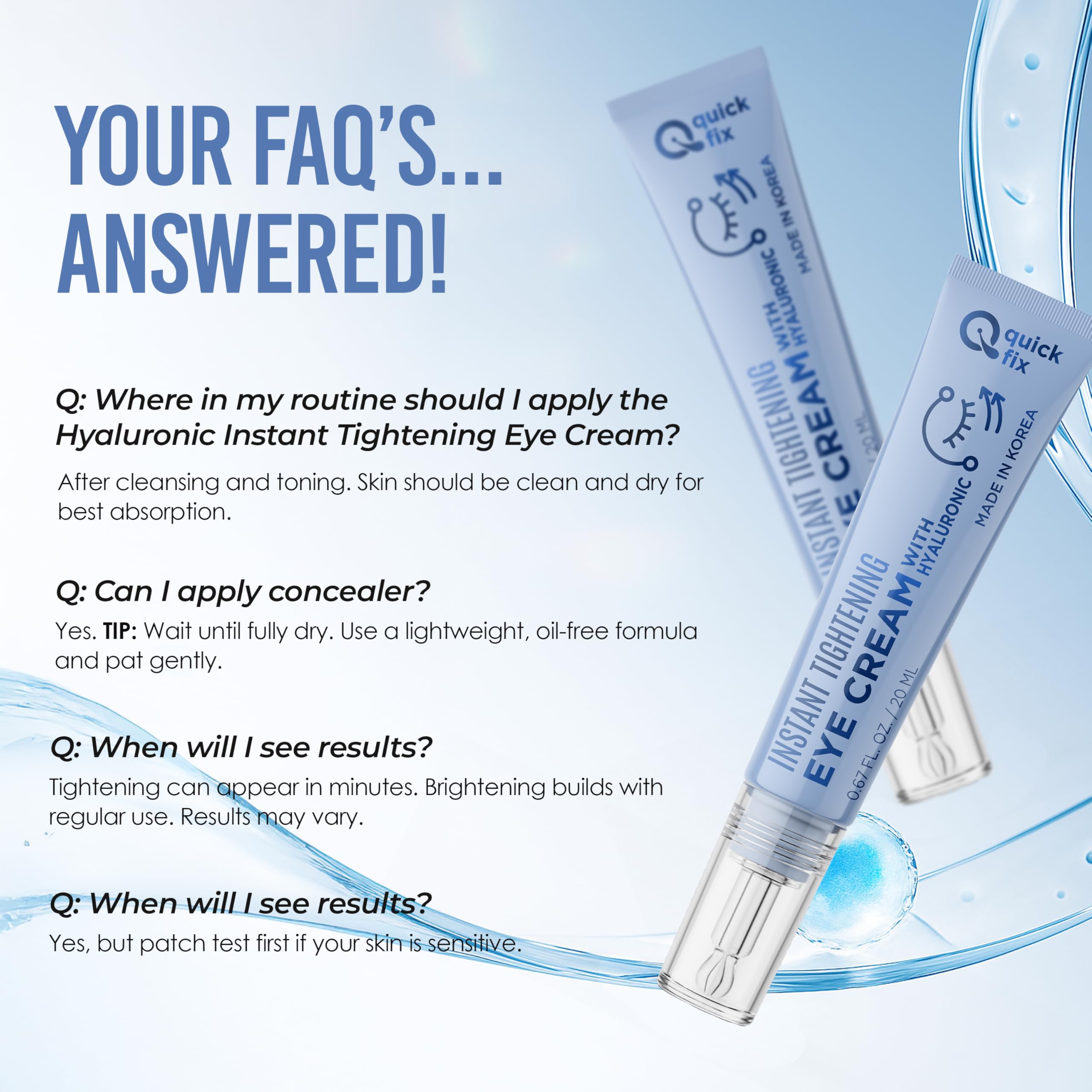 Quick Fix Hyaluronic Acid Instant Eye Tightener – Hydrating & Firming Under-Eye Cream | Vegan & Clean Korean Skincare