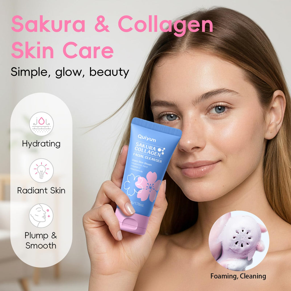 QUIYUM Sakura Collagen Skincare Set – 8-Piece Glass Skin Routine