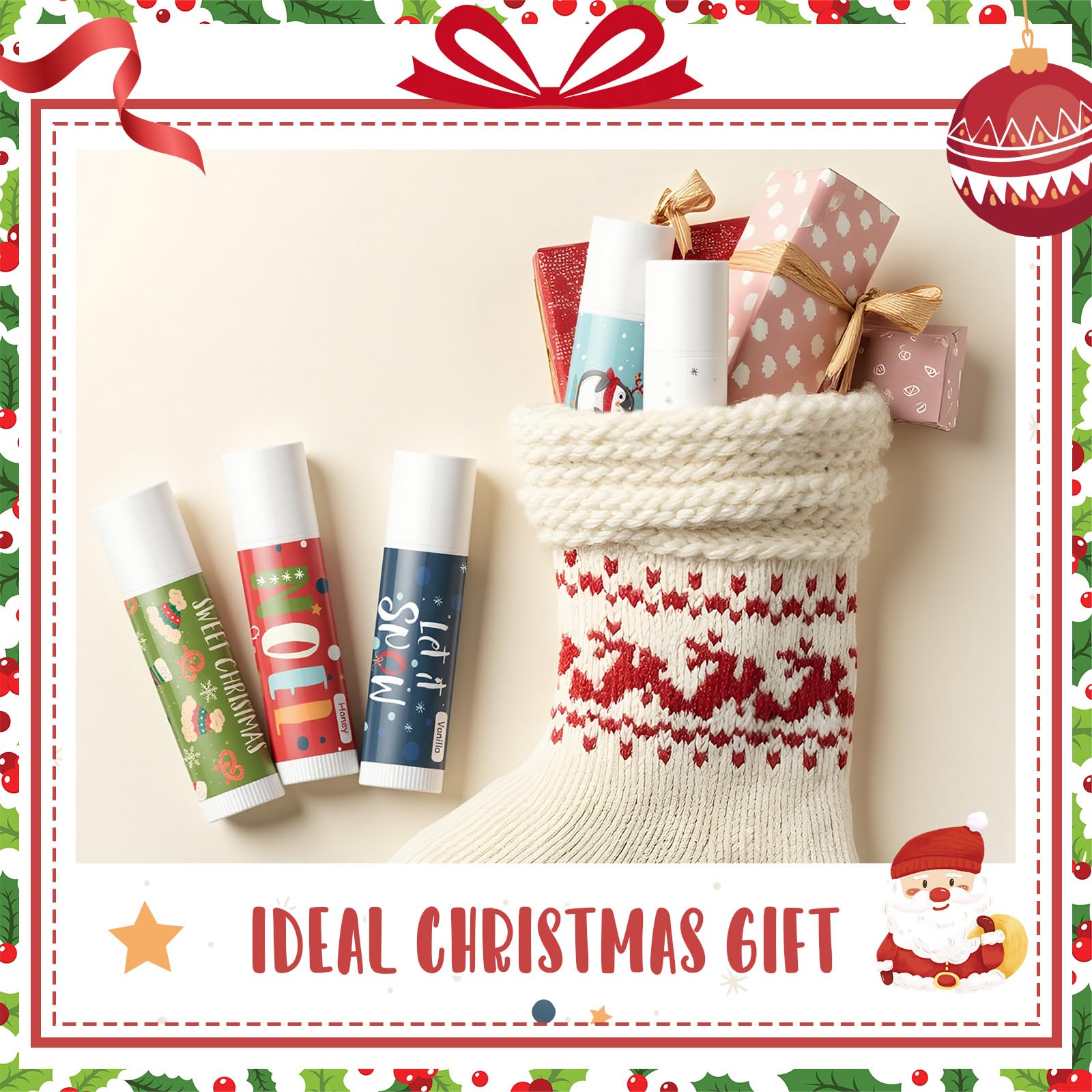 Qunclay 75-Piece Christmas Lip Balms Bulk — Honey, Mint, Lemon, Coconut & Vanilla