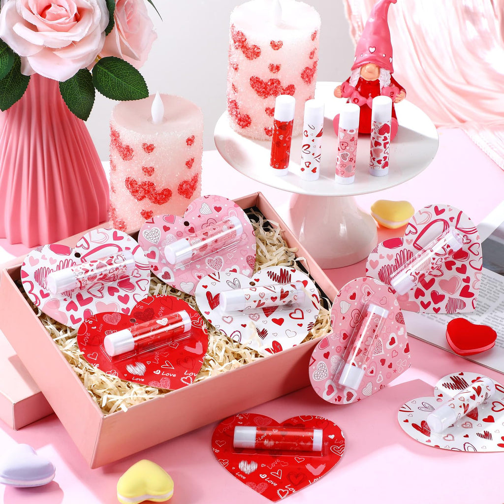 Qunclay 24-Piece Valentine Lip Balm Set — Heart-Shaped, Travel-Size Moisturizing Balms
