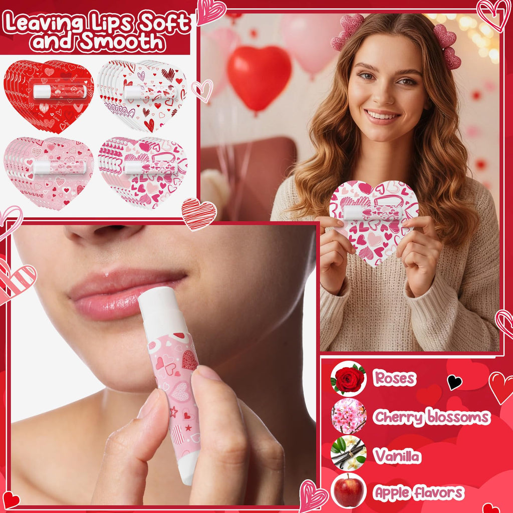 Qunclay 24-Piece Valentine Lip Balm Set — Heart-Shaped, Travel-Size Moisturizing Balms