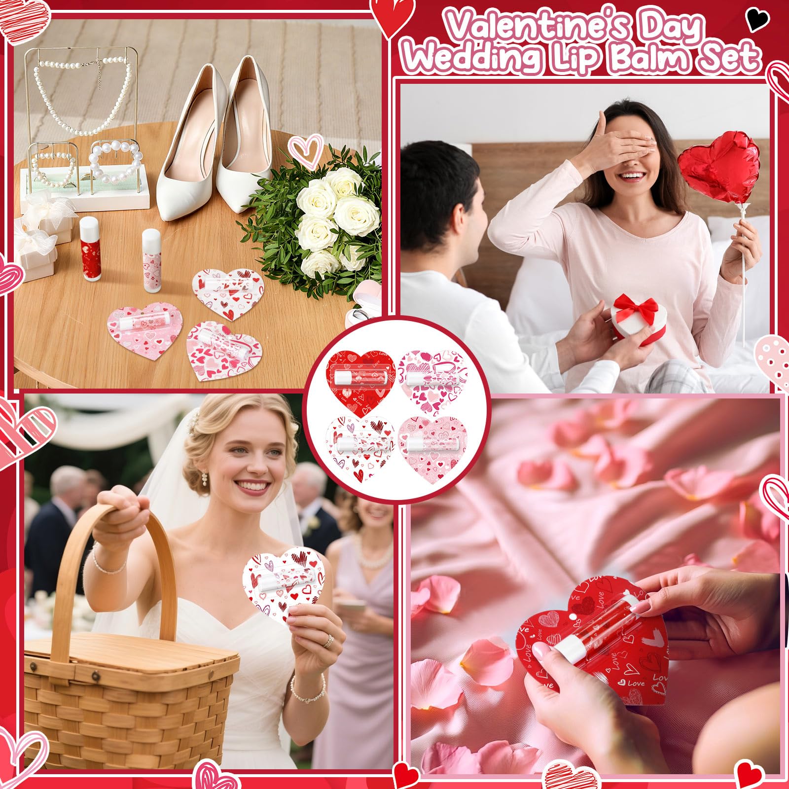 Qunclay 24-Piece Valentine Lip Balm Set — Heart-Shaped, Travel-Size Moisturizing Balms
