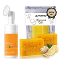 QVKZL Turmeric Wash and Care Kit – Face Wash with Brush, Exfoliating Pads, Turmeric Oil & Soap Bars