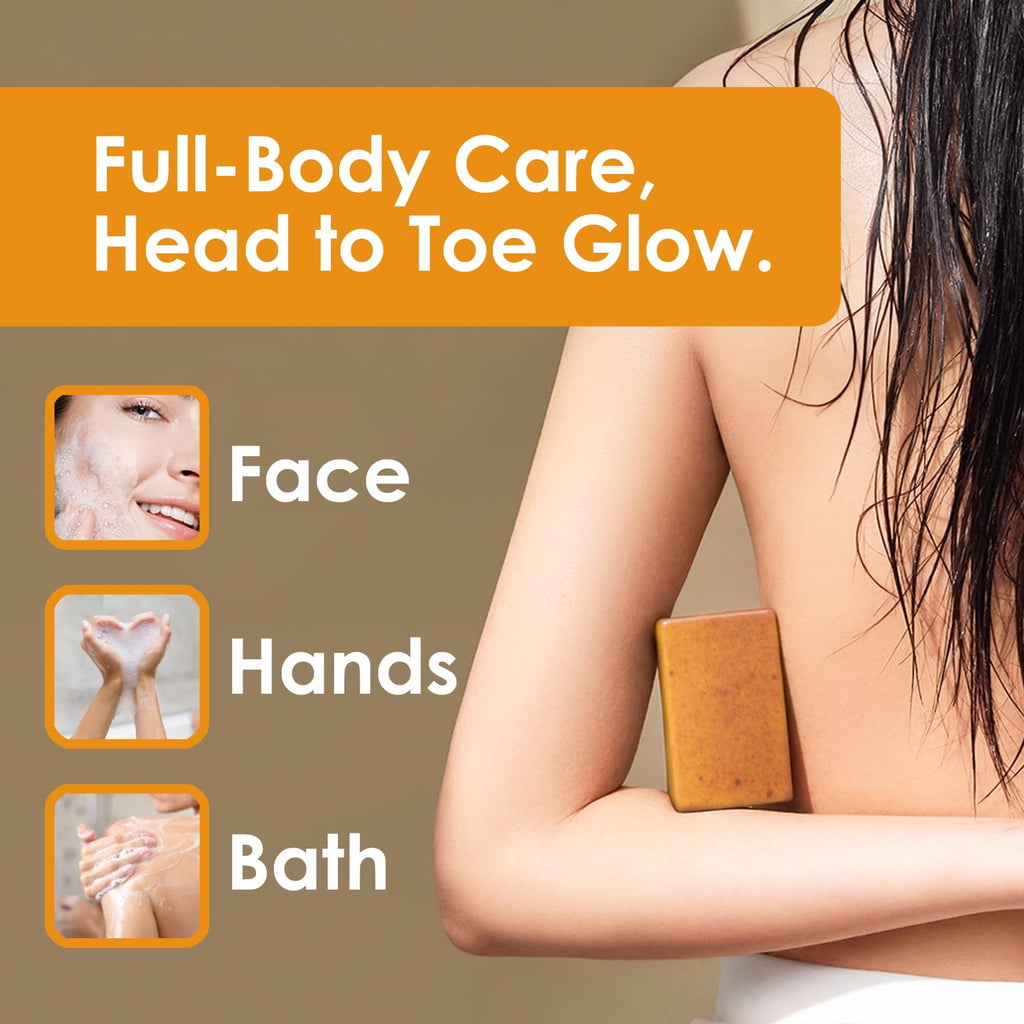 QVKZL Turmeric Wash and Care Kit – Face Wash with Brush, Exfoliating Pads, Turmeric Oil & Soap Bars