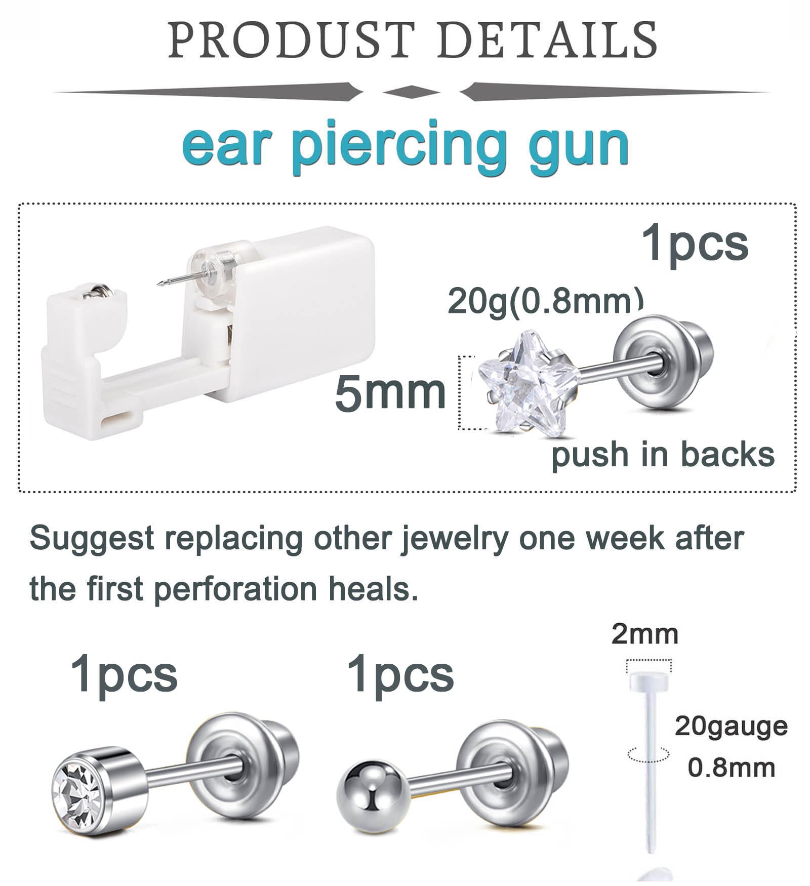 QWALIT Disposable Ear Piercing Kit – Silver Ear Piercing Gun for At-Home Self Piercing