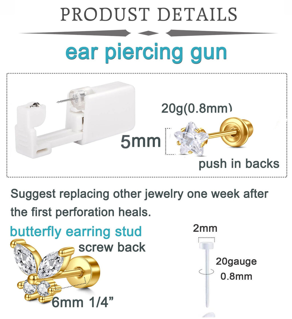 QWALIT Gold Ear Piercing Kit – Self Piercing Gun for Home Use