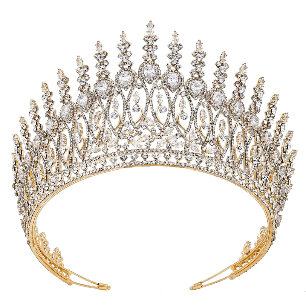 QXMYOO Zircon Crown for Women – Large Gold Tiara for Pageants, Weddings & Quinceañeras