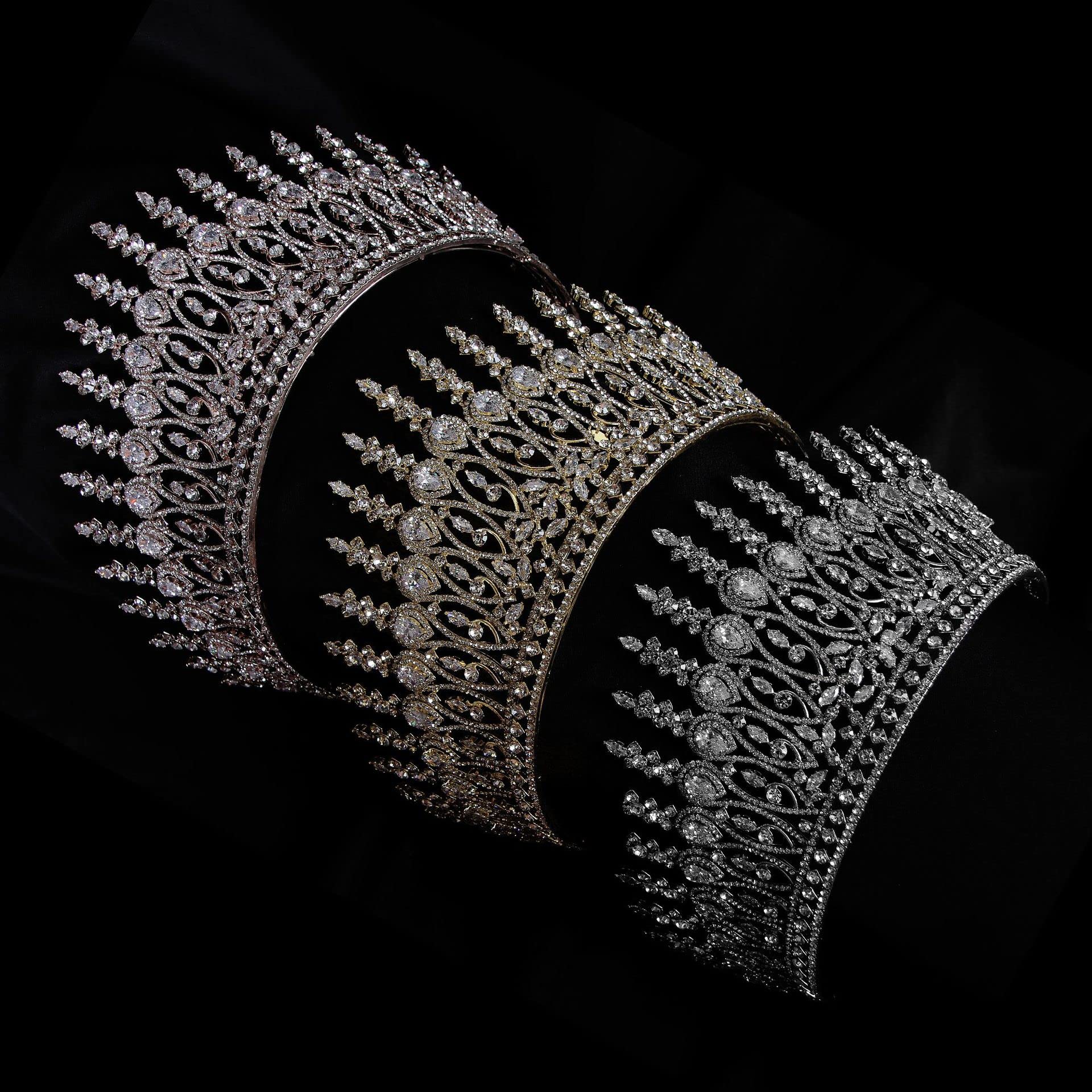 QXMYOO Zircon Crown for Women – Large Gold Tiara for Pageants, Weddings & Quinceañeras