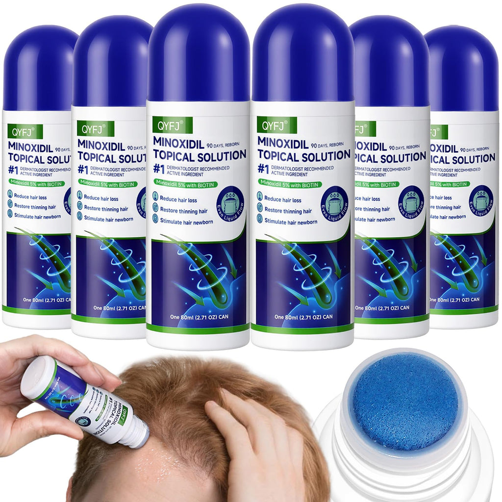 QYFJ 6 Pack 5% Minoxidil for Hair & Beard with Biotin — 8-Month Supply