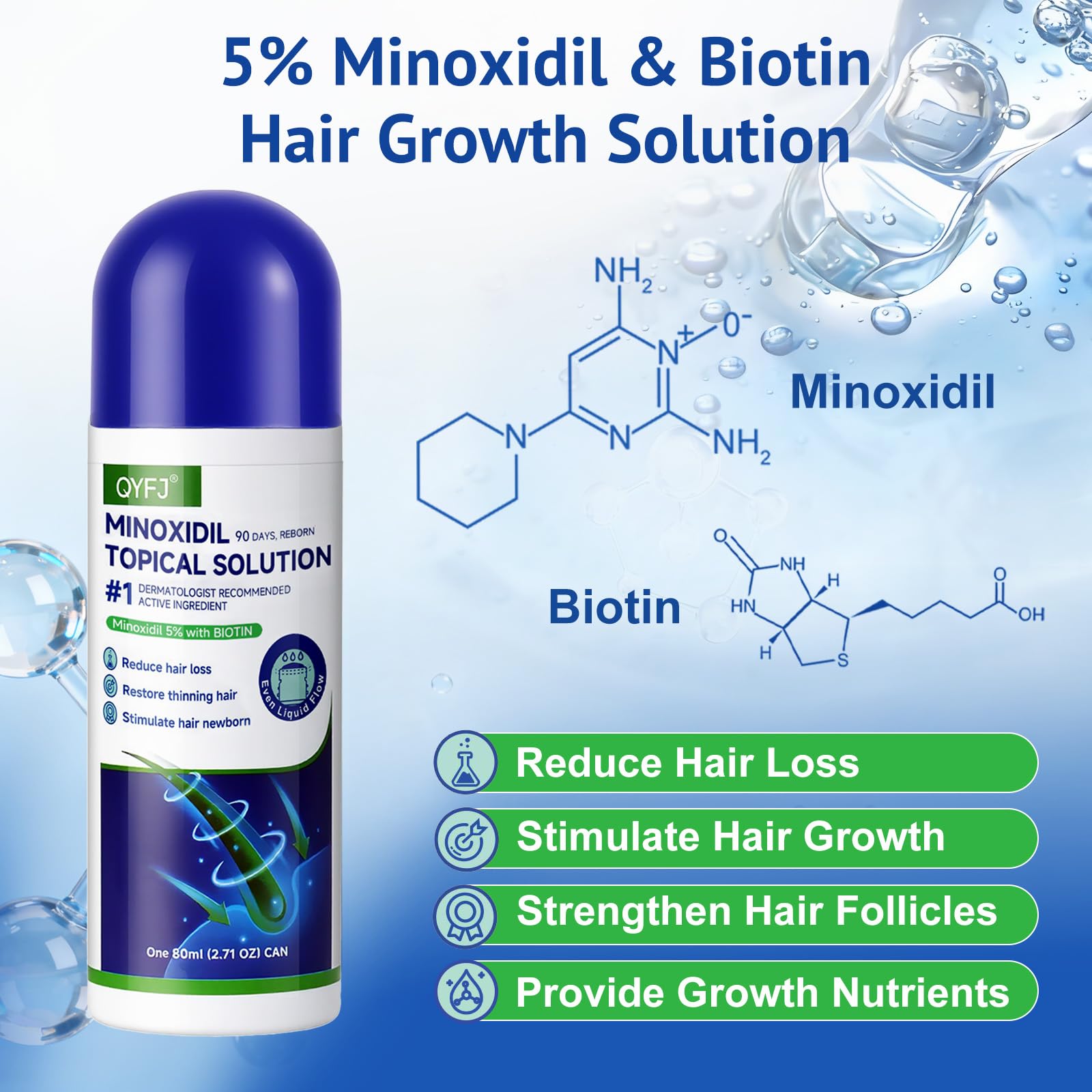 QYFJ 6 Pack 5% Minoxidil for Hair & Beard with Biotin — 8-Month Supply