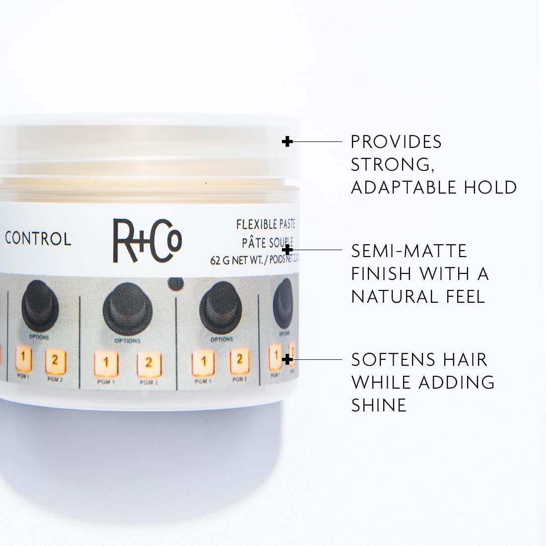 R+Co Control Flexible Paste | Strong Hold, Natural Finish | Vegan & Cruelty-Free | 2.2 oz